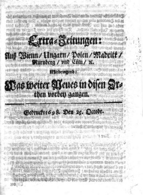 Mercurii Relation, oder wochentliche Reichs Ordinari Zeitungen, von underschidlichen Orthen (Süddeutsche Presse) Samstag 25. Oktober 1698