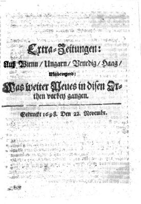 Mercurii Relation, oder wochentliche Reichs Ordinari Zeitungen, von underschidlichen Orthen (Süddeutsche Presse) Samstag 22. November 1698