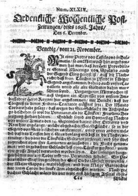 Ordentliche wochentliche Post-Zeitungen Samstag 6. Dezember 1698