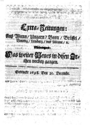 Mercurii Relation, oder wochentliche Reichs Ordinari Zeitungen, von underschidlichen Orthen (Süddeutsche Presse) Samstag 20. Dezember 1698