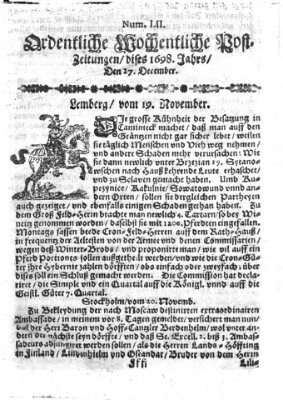 Ordentliche wochentliche Post-Zeitungen Samstag 27. Dezember 1698