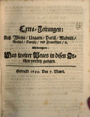 Mercurii Relation, oder wochentliche Reichs Ordinari Zeitungen, von underschidlichen Orthen (Süddeutsche Presse) Samstag 7. März 1699