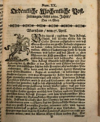 Ordentliche wochentliche Post-Zeitungen Samstag 16. Mai 1699