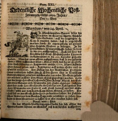 Ordentliche wochentliche Post-Zeitungen Samstag 23. Mai 1699