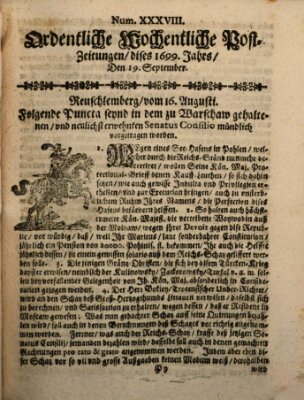 Ordentliche wochentliche Post-Zeitungen Samstag 19. September 1699