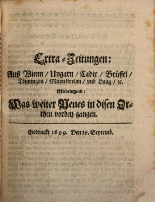 Mercurii Relation, oder wochentliche Reichs Ordinari Zeitungen, von underschidlichen Orthen (Süddeutsche Presse) Samstag 26. September 1699