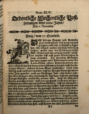 Ordentliche wochentliche Post-Zeitungen Samstag 7. November 1699