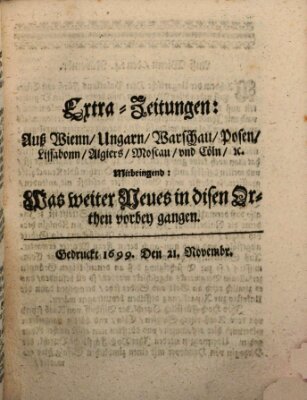 Mercurii Relation, oder wochentliche Reichs Ordinari Zeitungen, von underschidlichen Orthen (Süddeutsche Presse) Samstag 21. November 1699