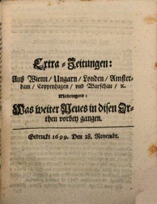 Mercurii Relation, oder wochentliche Reichs Ordinari Zeitungen, von underschidlichen Orthen (Süddeutsche Presse) Samstag 28. November 1699