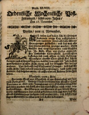 Ordentliche wochentliche Post-Zeitungen Samstag 28. November 1699