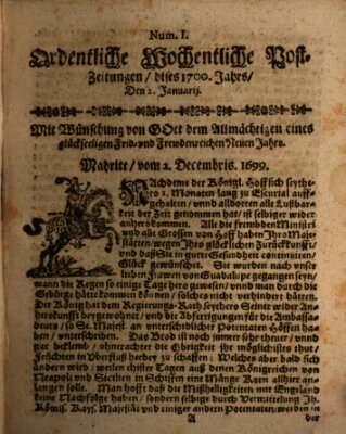 Ordentliche wochentliche Post-Zeitungen Samstag 2. Januar 1700