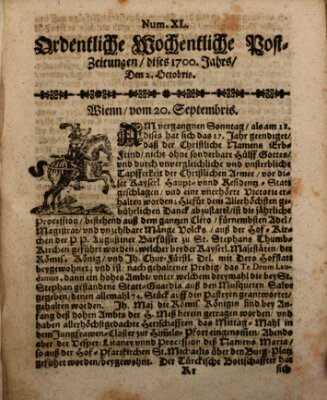 Ordentliche wochentliche Post-Zeitungen Samstag 2. Oktober 1700