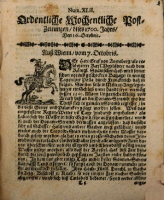 Ordentliche wochentliche Post-Zeitungen Samstag 16. Oktober 1700