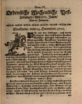 Ordentliche wochentliche Post-Zeitungen Samstag 22. Januar 1701