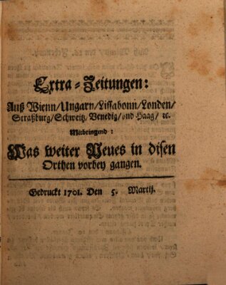 Mercurii Relation, oder wochentliche Reichs Ordinari Zeitungen, von underschidlichen Orthen (Süddeutsche Presse) Samstag 5. März 1701