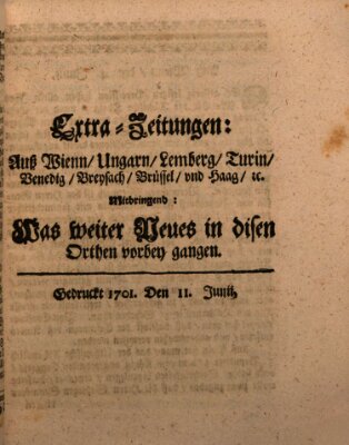 Mercurii Relation, oder wochentliche Reichs Ordinari Zeitungen, von underschidlichen Orthen (Süddeutsche Presse) Samstag 11. Juni 1701