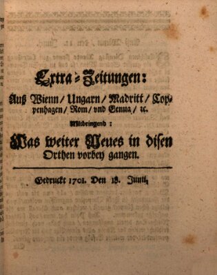 Mercurii Relation, oder wochentliche Reichs Ordinari Zeitungen, von underschidlichen Orthen (Süddeutsche Presse) Samstag 18. Juni 1701