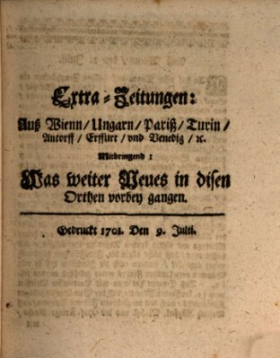 Mercurii Relation, oder wochentliche Ordinari Zeitungen von underschidlichen Orthen (Süddeutsche Presse) Samstag 9. Juli 1701