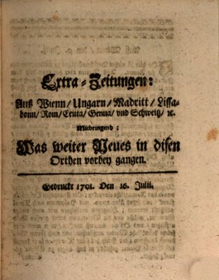 Mercurii Relation, oder wochentliche Ordinari Zeitungen von underschidlichen Orthen (Süddeutsche Presse) Samstag 16. Juli 1701