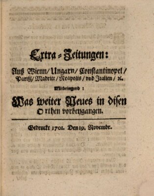 Mercurii Relation, oder wochentliche Ordinari Zeitungen von underschidlichen Orthen (Süddeutsche Presse) Samstag 19. November 1701