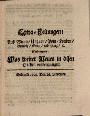 Mercurii Relation, oder wochentliche Ordinari Zeitungen von underschidlichen Orthen (Süddeutsche Presse) Samstag 26. November 1701