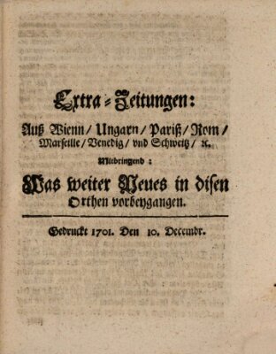 Mercurii Relation, oder wochentliche Ordinari Zeitungen von underschidlichen Orthen (Süddeutsche Presse) Samstag 10. Dezember 1701