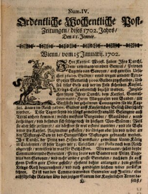 Ordentliche wochentliche Post-Zeitungen Samstag 21. Januar 1702