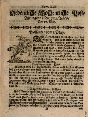 Ordentliche wochentliche Post-Zeitungen Samstag 27. Mai 1702