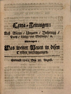 Mercurii Relation, oder wochentliche Ordinari Zeitungen von underschidlichen Orthen (Süddeutsche Presse) Samstag 26. August 1702