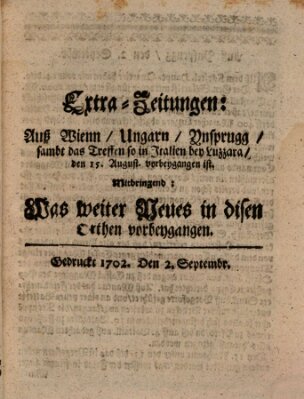 Mercurii Relation, oder wochentliche Ordinari Zeitungen von underschidlichen Orthen (Süddeutsche Presse) Samstag 2. September 1702