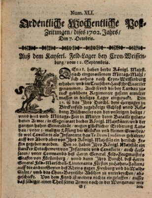 Ordentliche wochentliche Post-Zeitungen Samstag 7. Oktober 1702