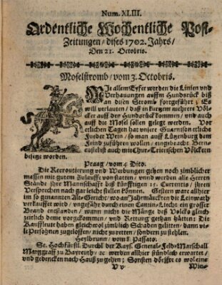 Ordentliche wochentliche Post-Zeitungen Samstag 21. Oktober 1702