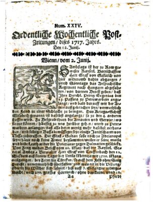 Ordentliche wochentliche Post-Zeitungen Samstag 12. Juni 1717