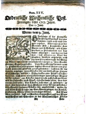 Ordentliche wochentliche Post-Zeitungen Samstag 19. Juni 1717