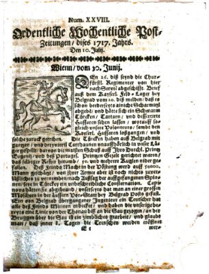 Ordentliche wochentliche Post-Zeitungen Samstag 10. Juli 1717