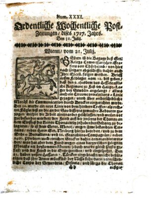 Ordentliche wochentliche Post-Zeitungen Samstag 31. Juli 1717