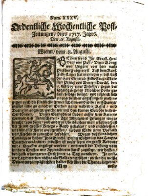 Ordentliche wochentliche Post-Zeitungen Samstag 28. August 1717