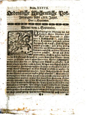 Ordentliche wochentliche Post-Zeitungen Samstag 11. September 1717