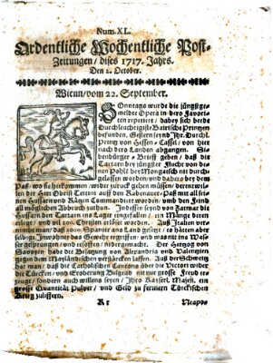 Ordentliche wochentliche Post-Zeitungen Samstag 2. Oktober 1717