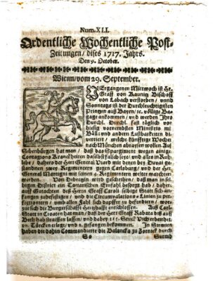 Ordentliche wochentliche Post-Zeitungen Samstag 9. Oktober 1717