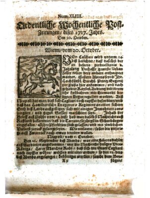 Ordentliche wochentliche Post-Zeitungen Samstag 30. Oktober 1717