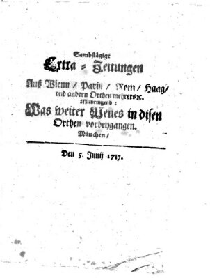 Mercurii Relation, oder wochentliche Ordinari Zeitungen von underschidlichen Orthen (Süddeutsche Presse) Samstag 5. Juni 1717