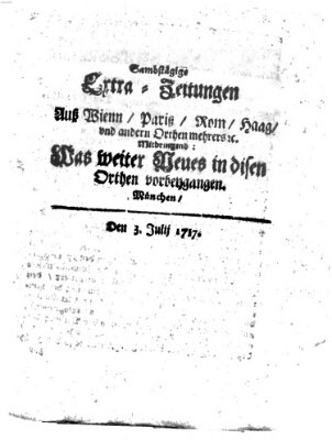 Mercurii Relation, oder wochentliche Ordinari Zeitungen von underschidlichen Orthen (Süddeutsche Presse) Samstag 3. Juli 1717