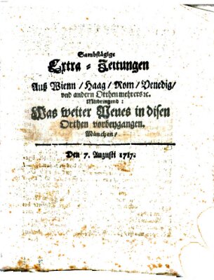 Mercurii Relation, oder wochentliche Ordinari Zeitungen von underschidlichen Orthen (Süddeutsche Presse) Samstag 7. August 1717