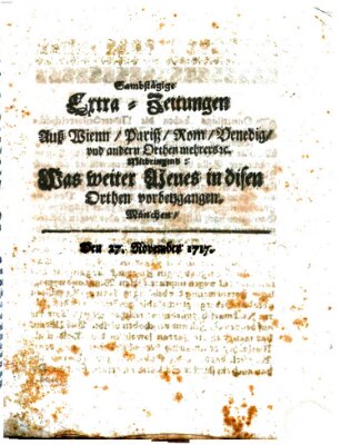 Mercurii Relation, oder wochentliche Ordinari Zeitungen von underschidlichen Orthen (Süddeutsche Presse) Samstag 27. November 1717