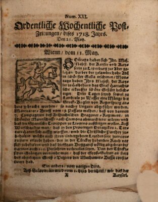 Ordentliche wochentliche Post-Zeitungen Samstag 21. Mai 1718