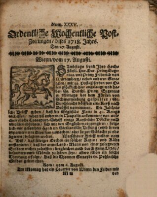 Ordentliche wochentliche Post-Zeitungen Samstag 27. August 1718