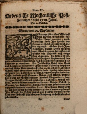 Ordentliche wochentliche Post-Zeitungen Samstag 1. Oktober 1718