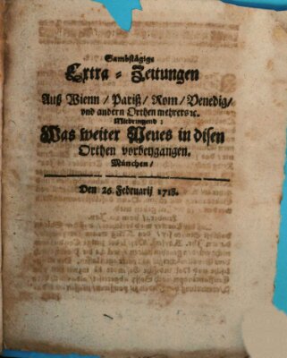 Mercurii Relation, oder wochentliche Ordinari Zeitungen von underschidlichen Orthen (Süddeutsche Presse) Samstag 26. Februar 1718