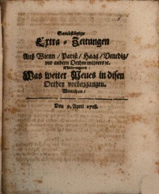 Mercurii Relation, oder wochentliche Ordinari Zeitungen von underschidlichen Orthen (Süddeutsche Presse) Samstag 9. April 1718